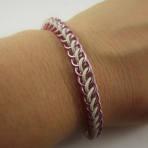 Pink Aluminum and White Rubber Stretch Chainmaille Bracelet, Stretch Bracelet for Men or Women image 1