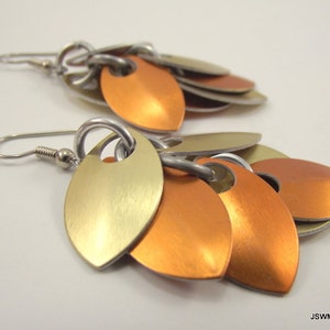 Orange and Gold Small Aluminum Scale Shag Earrings, Aluminum Scalemail Scale Earrings image 3