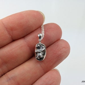 Raw Meteorite Silver Minimalist Necklace, Adjustable 925 Sterling Silver Rough Meteorite Gemstone Jewelry image 5