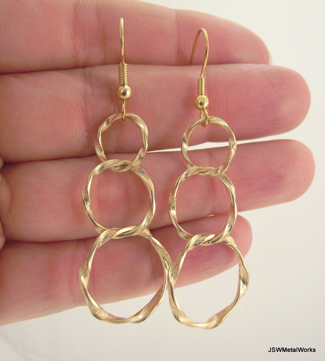 Graduated Gold Twisted Loop Earrings Long Gold Dangle Hoop | Etsy