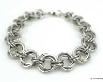 Unisex Stainless Steel Mobius Chainmail Bracelet for Men or Women, Men's Bold Chainmaille Bracelet Gift for Him or Her