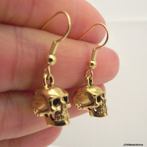 Golden Skull Earrings, Realistic Gold Skull Earrings Gift for Him or Her