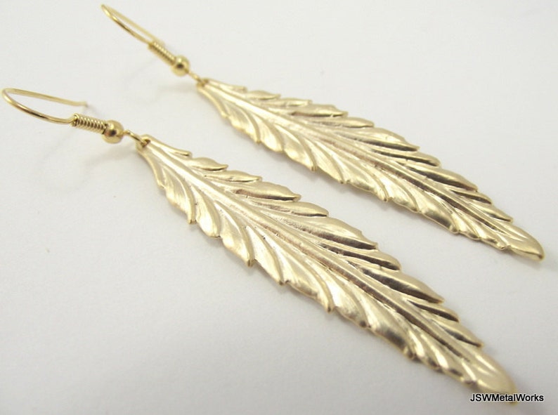 Long Gold Leaf Shoulder Duster Earrings, Elegant Spring or Fall Woodland Jewelry, Gift for Her under 35 image 2