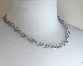 Silver Stainless Steel Necklace, Handmade Medium Specialty Chain Necklace for Men or Women