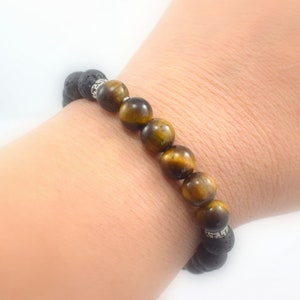 Aromatherapy Black Lava and Tiger&#39;s Eye Stretch Bracelet Gift for Men or Women, Essential Oil Diffuser Bead Bracelet