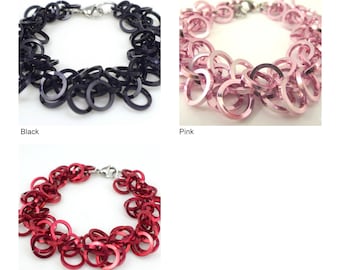 Pink Red or Blank Aluminum Chainmaille Bracelet, Shaggy Chainmail Bracelet, Renaissance Fair Jewelry