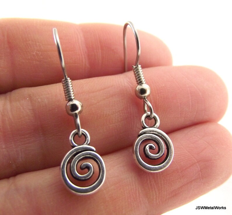 Tiny Silver Swirl Minimalist Earrings, Round Pewter Earrings Gift under 20, Minimalist Jewelry image 3