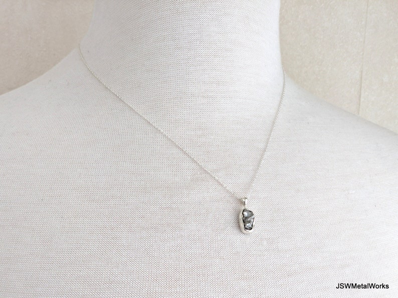 Raw Meteorite Silver Minimalist Necklace, Adjustable 925 Sterling Silver Rough Meteorite Gemstone Jewelry image 1