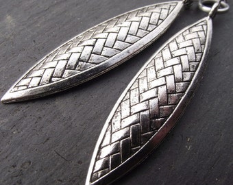 Long Antiqued Silver Shield Earrings, Pewter Duster Earrings, Gift for Women Under 25