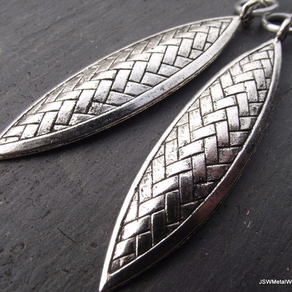 Long Antiqued Silver Shield Earrings, Pewter Duster Earrings, Gift for Women Under 25