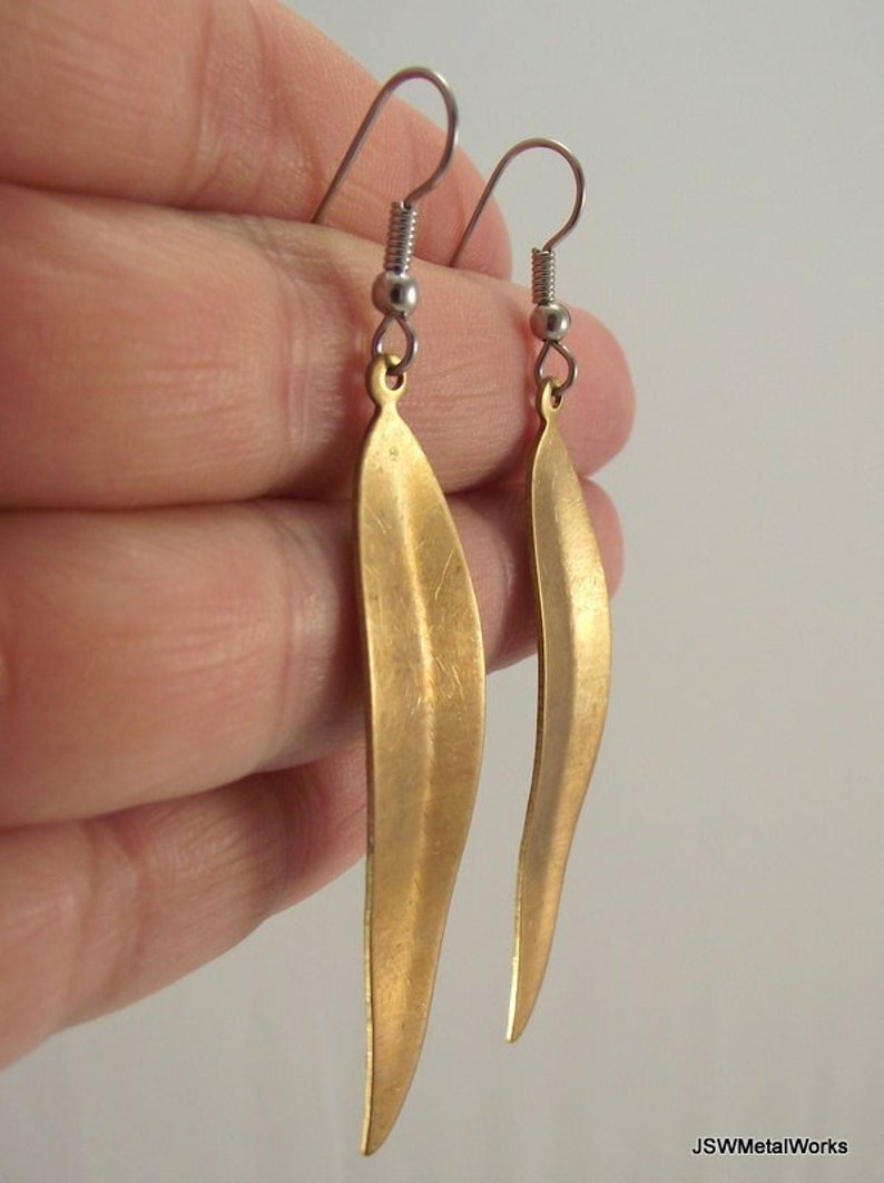 Vintage Long Bronze Leaf Earrings, Antiqued Woodland Jewelry, Fall Wedding Bridesmaid Gift image 1