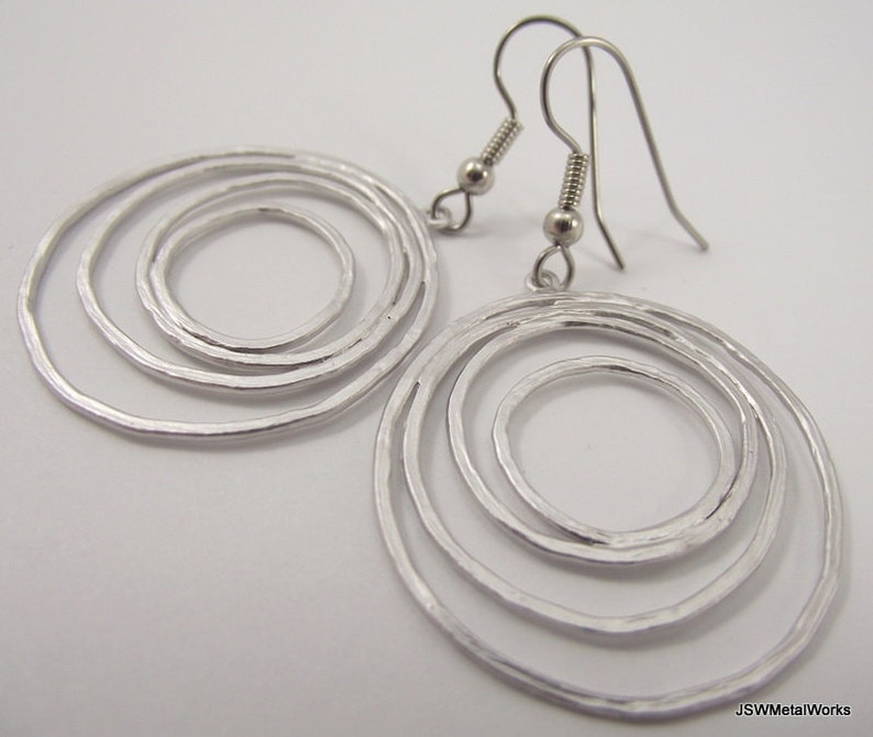 Silver Round Organic Loopy Earrings, Wedding Bride Bridesmaid Gift for Her, Mother's Day Holiday Gift under 25 image 3