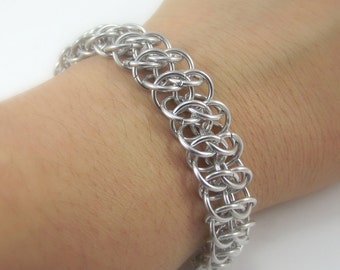 Handmade Silver Aluminum Chainmaille Bracelet, GSG Chainmail Bracelet for Men or Women