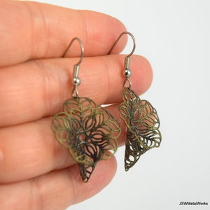 Antiqued Brass Boho Floral Filigree Earrings, Elegant Brass Bohemian Flower Earrings Gift for Women