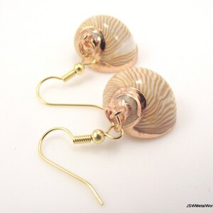 Gold Snail Shell Earrings, Organic Beach Jewelry Gold Earrings image 5