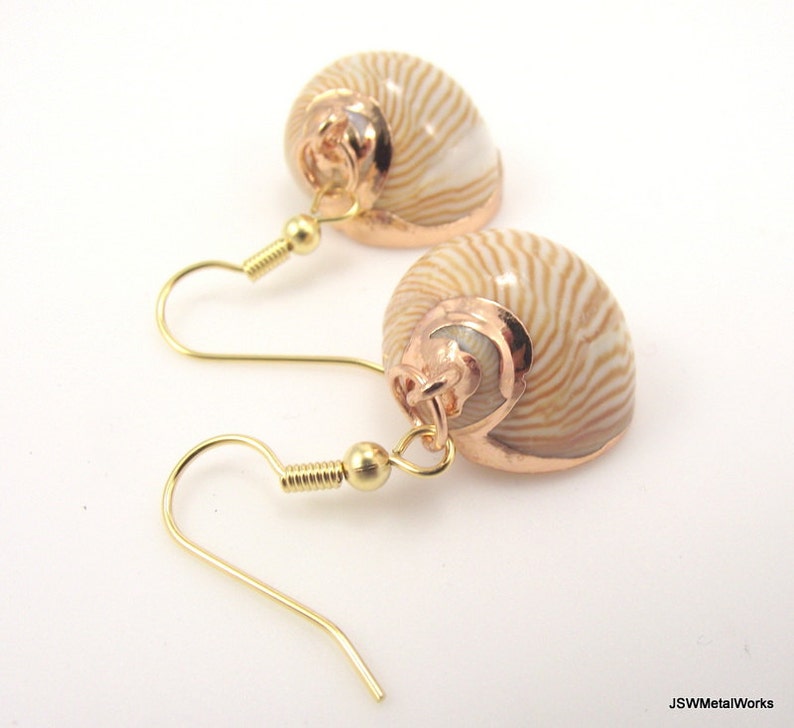 Gold Snail Shell Earrings, Organic Beach Jewelry Gold Earrings image 5