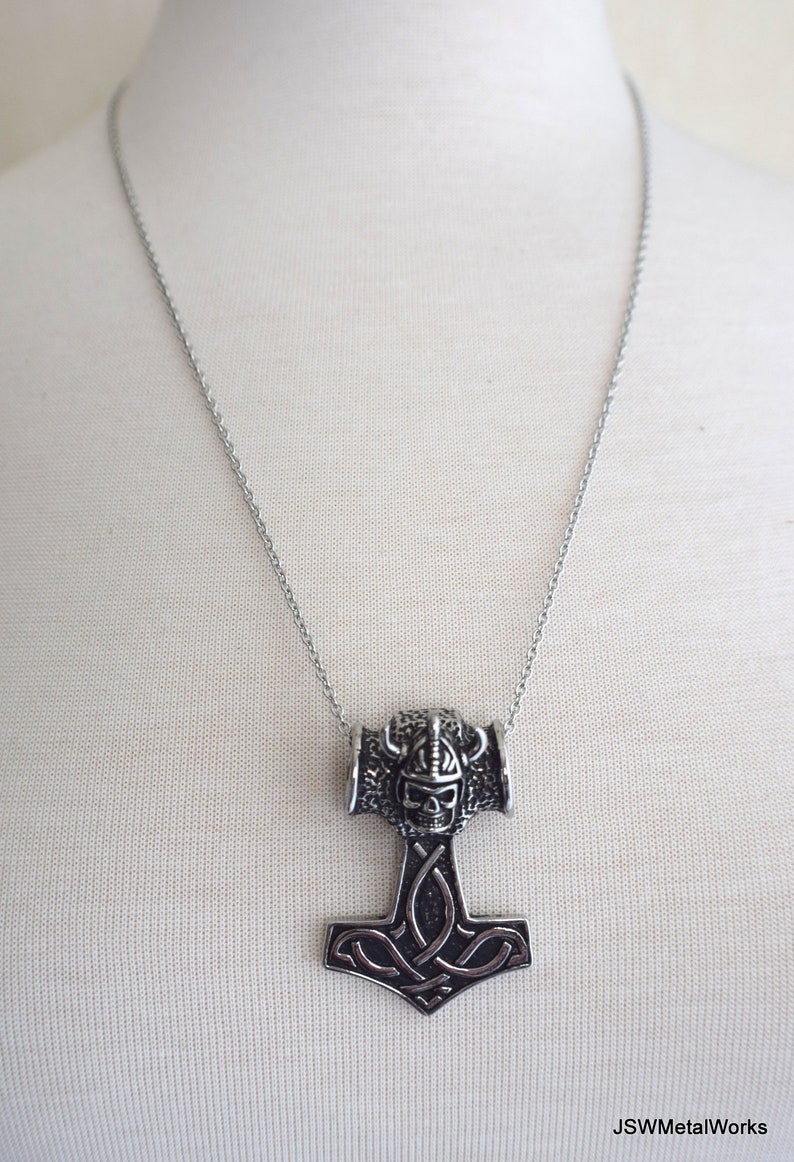 Collier Viking Pendentif Mjolnir Marteau De Thor En Acier Inoxydable Avec Chaîne - Amulette Nordique