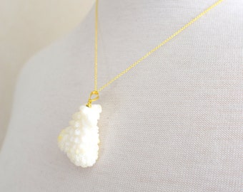 Raw White Coral Gold Necklace, Organic Coral Jewelry Gift For Men or Women