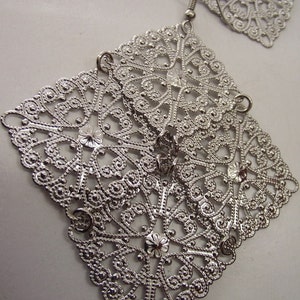 Huge Statement Silver Chandelier Earrings, Large Diamond Silver Earrings Gift for Her image 4