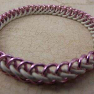 Pink Aluminum and White Rubber Stretch Chainmaille Bracelet, Stretch Bracelet for Men or Women image 4