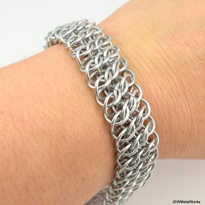 Bold Silver Handmade Aluminum Chainmail Cuff Bracelet, GSG Chainmaille Bracelet for Men or Women