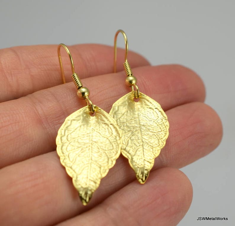 Minimalist Small Gold Leaf Earrings Gift for Her Under 20 Etsy