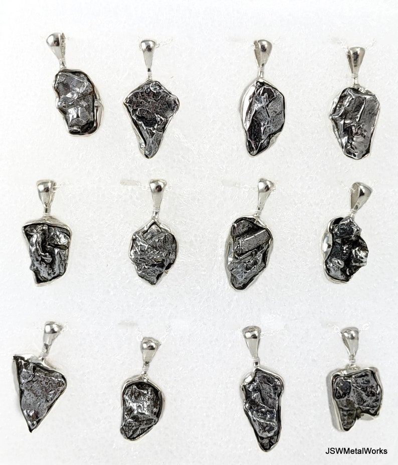 Raw Meteorite Silver Minimalist Necklace, Adjustable 925 Sterling Silver Rough Meteorite Gemstone Jewelry image 3