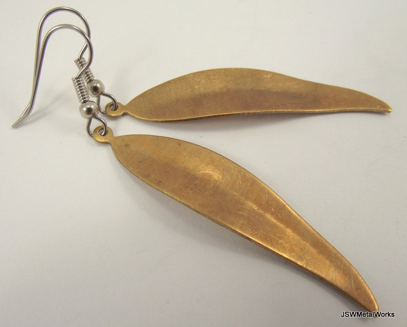 Vintage Long Bronze Leaf Earrings, Antiqued Woodland Jewelry, Fall Wedding Bridesmaid Gift image 2