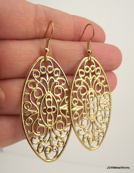 gift for girlfriend Oval filigree earrings