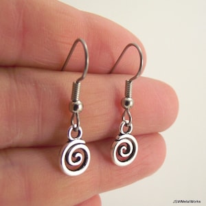 Tiny Silver Swirl Minimalist Earrings, Round Pewter Earrings Gift under 20, Minimalist Jewelry image 1