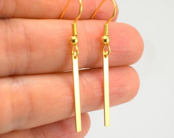 Pendientes minimalistas finos de barra de oro, joyería minimalista, regalo para ella por menos de 20