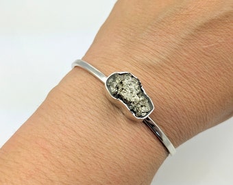 Raw Pyrite Silver Bracelet Cuff, Sterling Silver Rough Pyrite Gemstone Jewelry, CHOOSE YOUR BRACELET