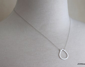 Minimalist Sterling Silver Teardrop Necklace, Silver Cutout Outline Necklace for Bridesmaid or Bride Jewelry Wedding Gift