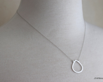 Minimalist Sterling Silver Teardrop Necklace, Silver Cutout Outline Necklace for Bridesmaid or Bride Jewelry Wedding Gift
