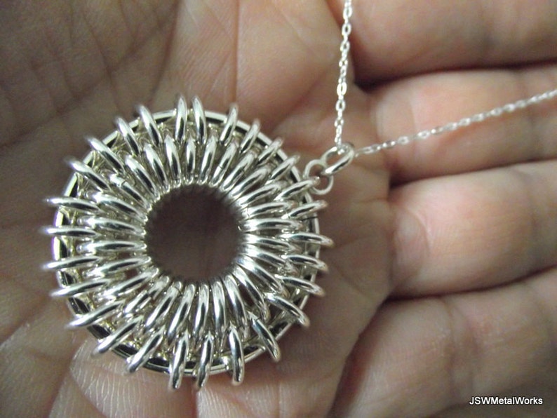 16 Inch Sterling Silver Chainmail Sunburst Necklace Silver Etsy