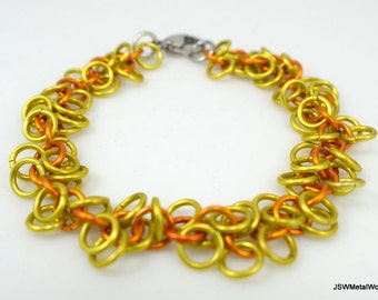 Yellow and Orange Aluminum Shaggy Chainmaille Bracelet, Chainmail Bracelet for Men or Women, Gift under 25