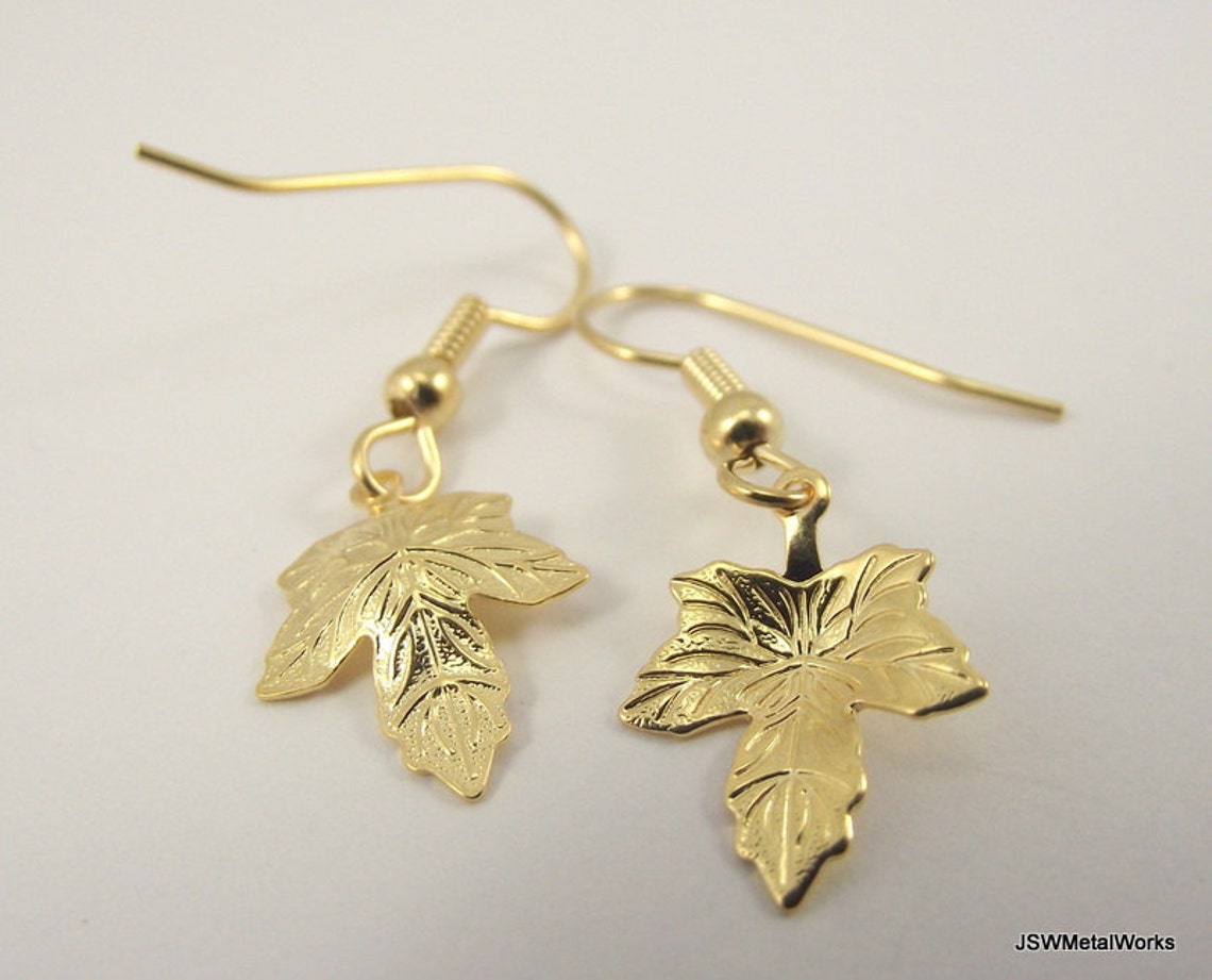 Small Gold Leaf Earrings Gold Minimalist Woodland Jewelry Etsy