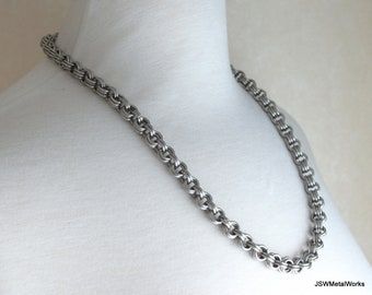 Aluminum Silver Chainmail Necklace, Handmade Specialty Chain Necklace for Men or Women