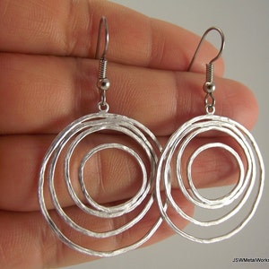 Silver Round Organic Loopy Earrings, Wedding Bride Bridesmaid Gift for Her, Mother's Day Holiday Gift under 25 image 5