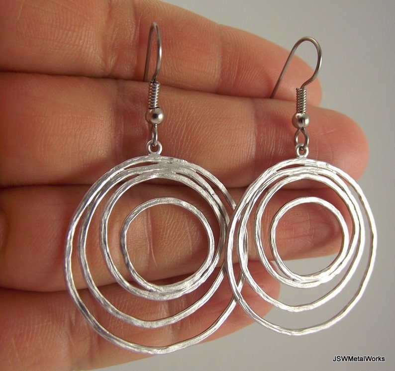 Silver Round Organic Loopy Earrings, Wedding Bride Bridesmaid Gift for Her, Mother's Day Holiday Gift under 25 image 5