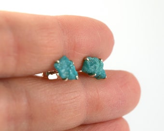 Raw Turquoise Prong Stud Earrings, Sterling Silver Turquoise Gemstone Minimalist Jewelry, CHOOSE YOUR EARRINGS