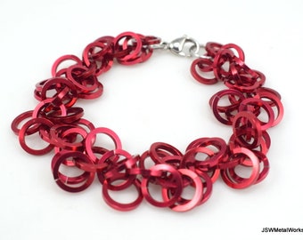 Red Anodized Aluminum Chainmaille Bracelet - Chain Mail Bracelet - Renaissance Fair Jewelry - Gift for Her