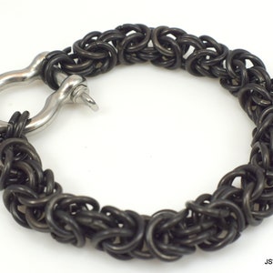 Unisex Black Byzantine Stainless Steel Chainmaille Bracelet, Men&#39;s Bold Chainmail Bracelet Gift for Him