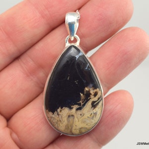 Natural Petrified Palm Wood Silver Necklace, Unique Fossil Palm Wood Silver Pendant Gift for Her or Him