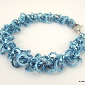 Light Blue Aluminum Shaggy Loops Chainmaille Bracelet, Blue Chainmail Bracelet for Men or Women
