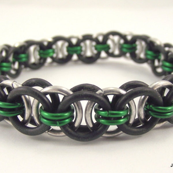 Men's Green Stretch Chainmail Bracelet, Women's Black Stretch Chainmaille Bracelet, Unisex Jewelry