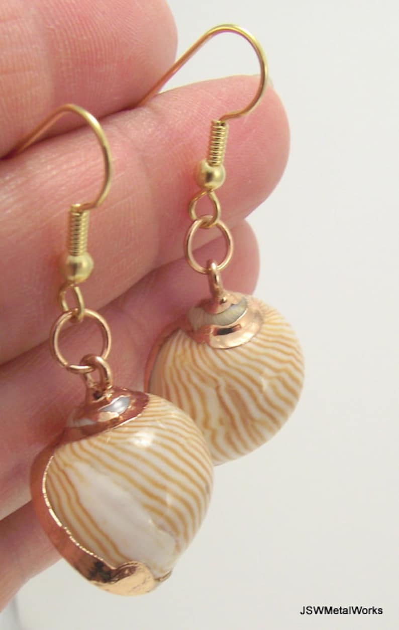 Gold Snail Shell Earrings, Organic Beach Jewelry Gold Earrings image 2