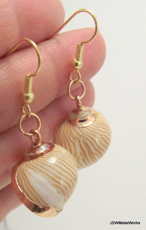 Gold Snail Shell Earrings Organic Beach Jewelry Gold Earrings Etsy