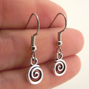 Tiny Silver Swirl Minimalist Earrings, Round Pewter Earrings Gift under 20, Minimalist Jewelry image 4