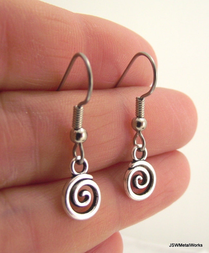 Tiny Silver Swirl Minimalist Earrings, Round Pewter Earrings Gift under 20, Minimalist Jewelry image 4
